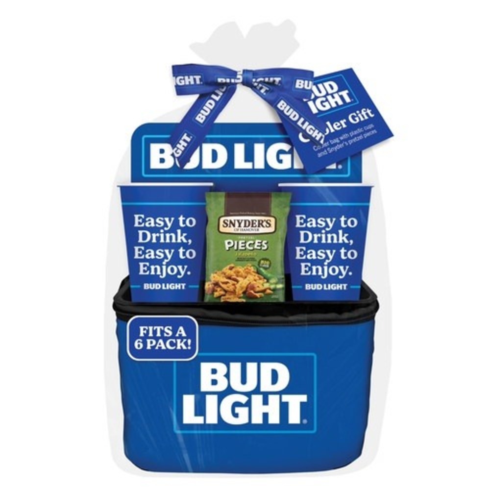 Bud Light 6 Pack Cooler Gift Set with Cups and Snyders Pretzels Blue New